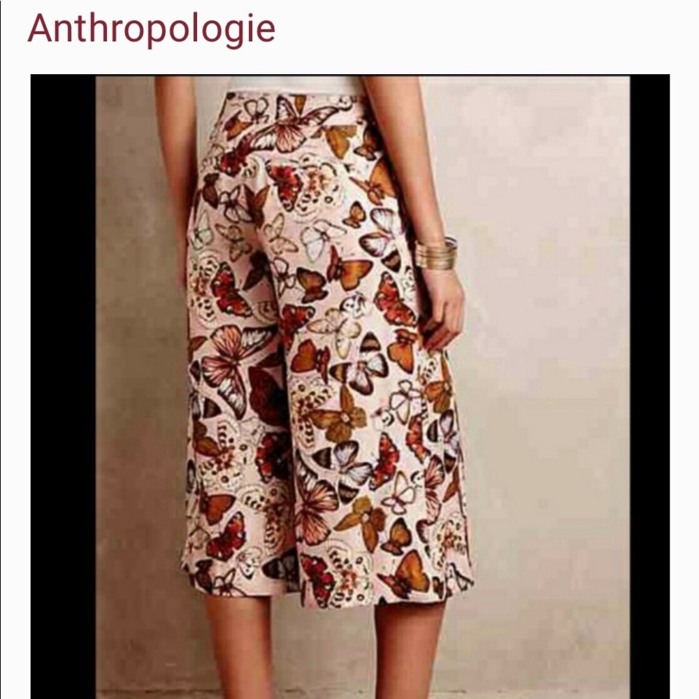 Anthropologie Elevenses Silk Butterfly Culottes.